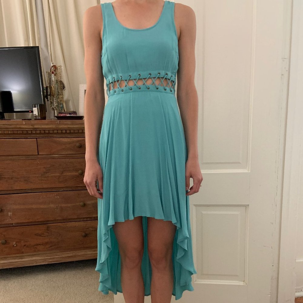 Blue hi-lo dress with cut-out